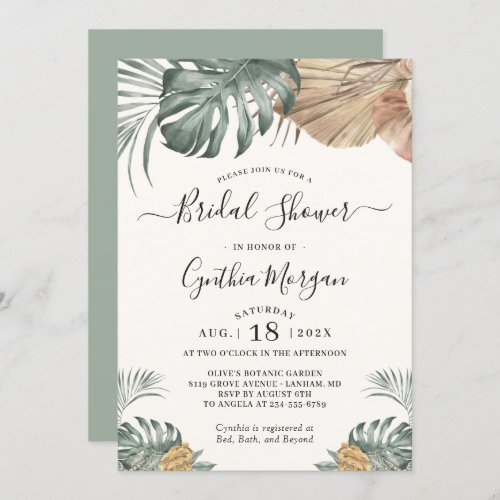 Modern Boho Tropical Monstera Leaf Bridal Shower Invitation