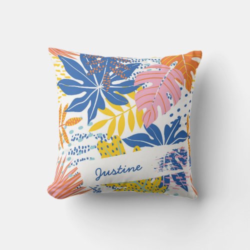 Modern Boho Tropical Palm Leaves Custom Throw Pillow