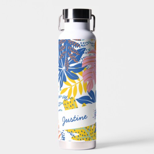 Modern Boho Tropical Palm Leaves Custom Water Bottle