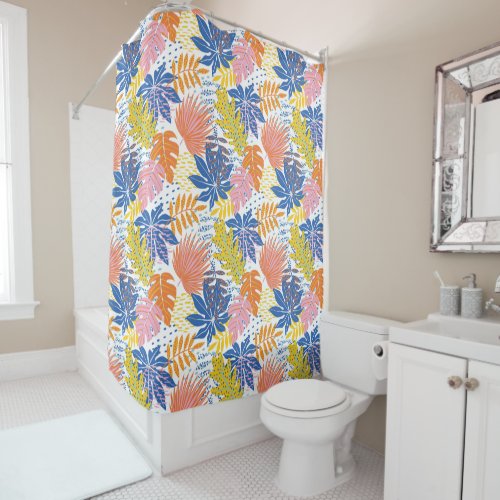 Modern Boho Tropical Palm Leaves Shower Curtain