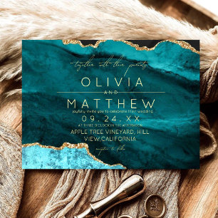 Modern Boho Turquoise Wedding Photo Invitation