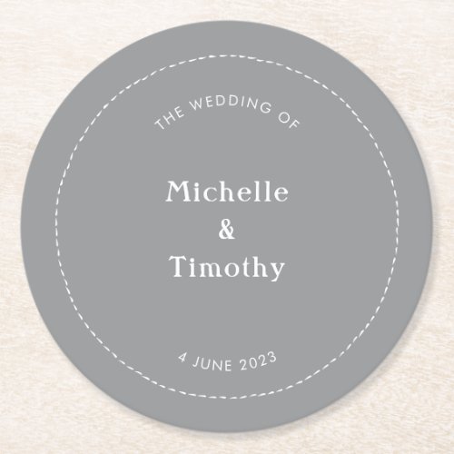 Modern Boho Ultimate Gray Wedding Party Round Paper Coaster