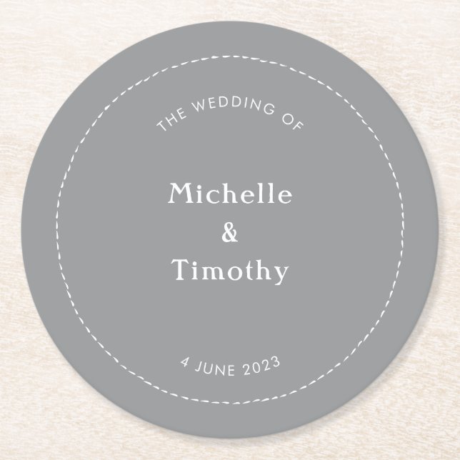 Modern Boho Ultimate Gray Wedding Party Round Paper Coaster (Front)