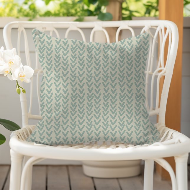 Modern Boho V Pattern Seafoam Green Beige Outdoor Pillow (Creator Uploaded)