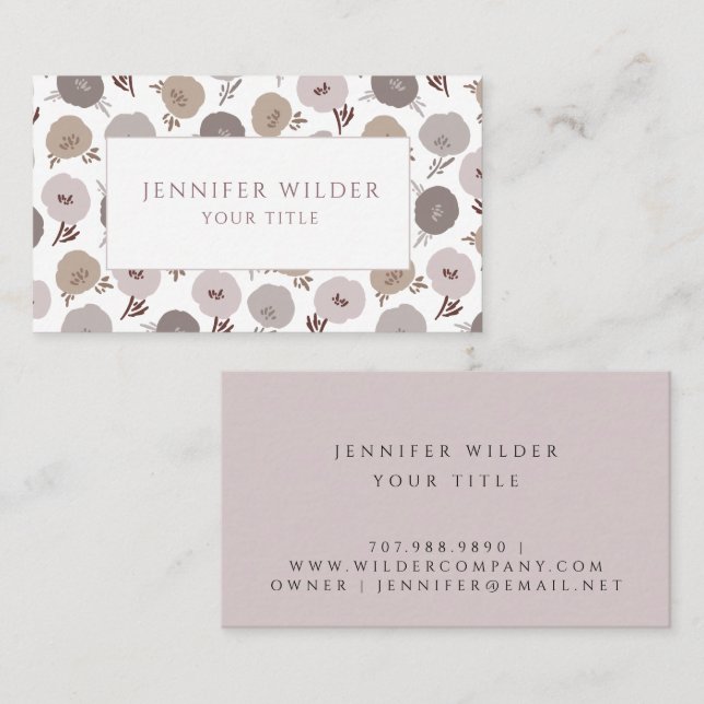 Modern Boho Violet Gray Flowers Business Card (Front/Back)