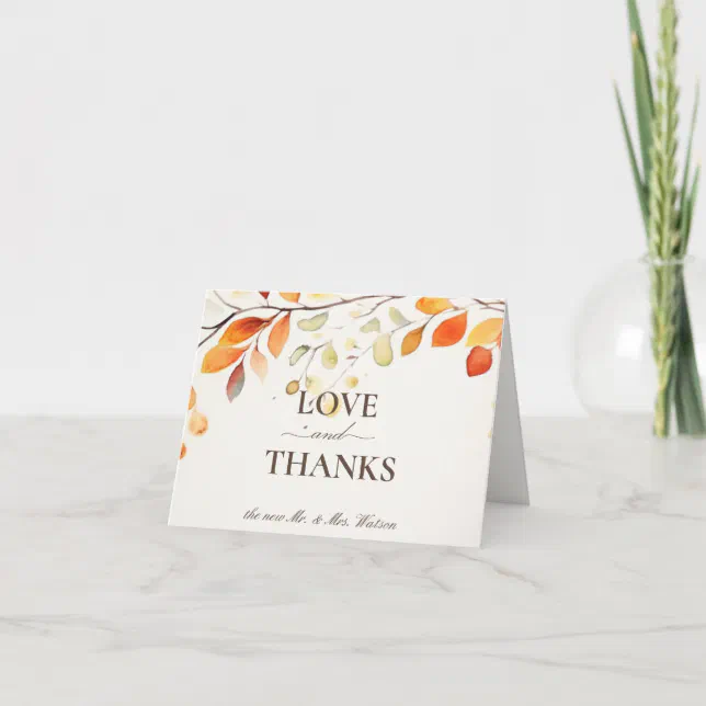 Modern Boho Watercolor Autumn Leaves Wedding Thank You Card | Zazzle