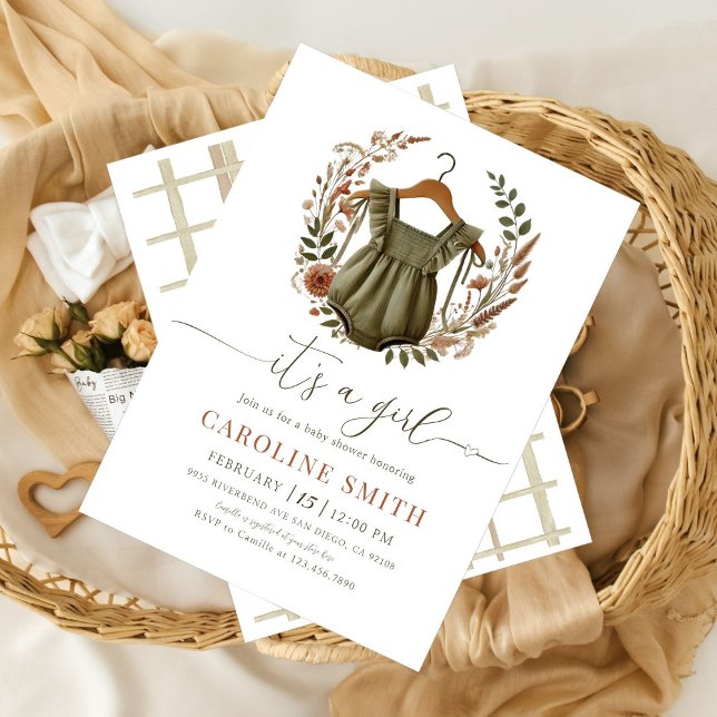 Modern Boho Watercolor Baby Girl Clothes Shower  Invitation (Creator Uploaded)