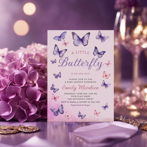 Modern Boho Watercolor Butterfly Girl Baby Shower  Invitation