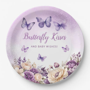 Modern Boho Watercolor Butterfly Girl Baby Shower Paper Plates