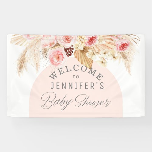 Modern boho watercolor floral baby shower welcome banner