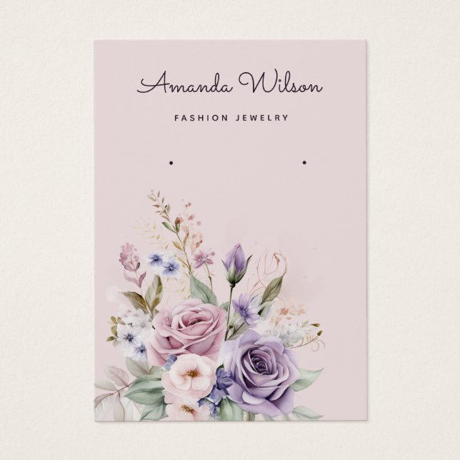 Modern Boho watercolor floral earring display card (Front)