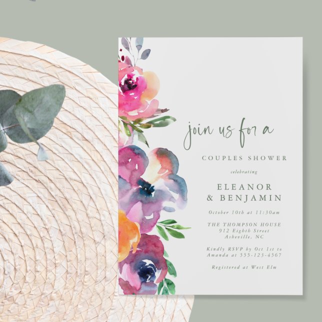 Modern Boho Watercolor Flower Couples Shower Invitation