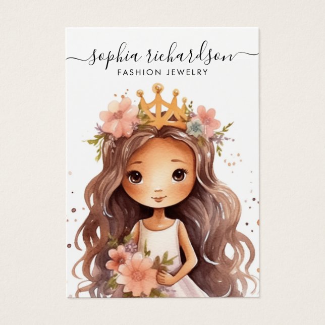 Modern boho watercolor Girl earring display card  (Front)