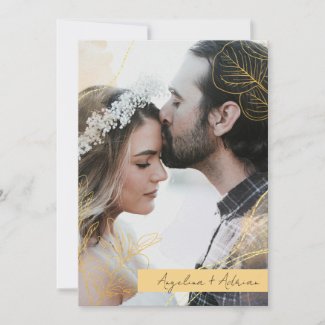 Modern Boho Watercolor Gold Leaf Photo Wedding