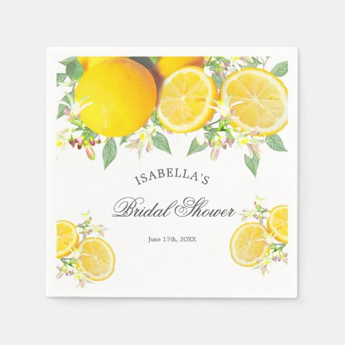 Modern Boho Watercolor Lemon Summer Bridal Shower Napkins