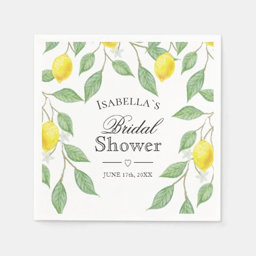 Modern Boho Watercolor Lemon Summer Bridal Shower Napkins
