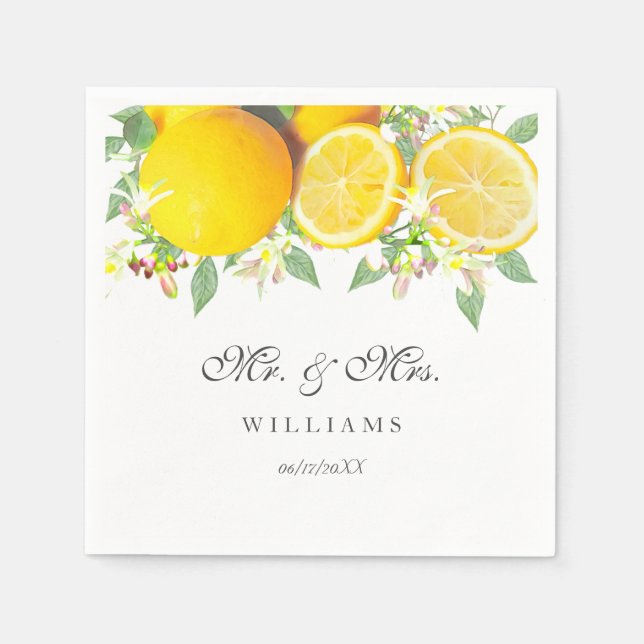 Modern Boho Watercolor Lemon Summer Wedding Napkins (Front)