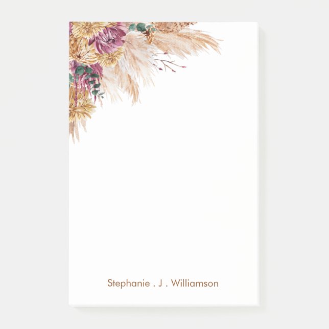 Modern Boho Watercolor Pampas Grass  Post-It Notes (Front)