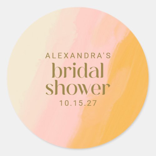 Modern Boho Watercolor Pink Yellow Bridal Shower  Classic Round Sticker