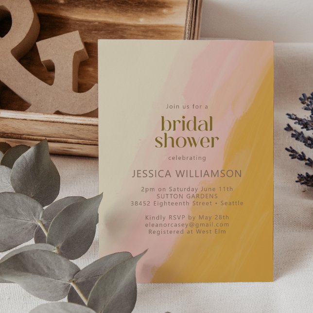 Modern Boho Watercolor Pink Yellow Bridal Shower Invitation (Creator Uploaded)