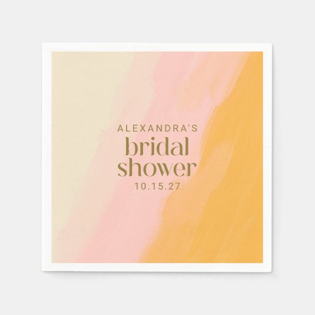 Modern Boho Watercolor Pink Yellow Bridal Shower Napkins (Front)