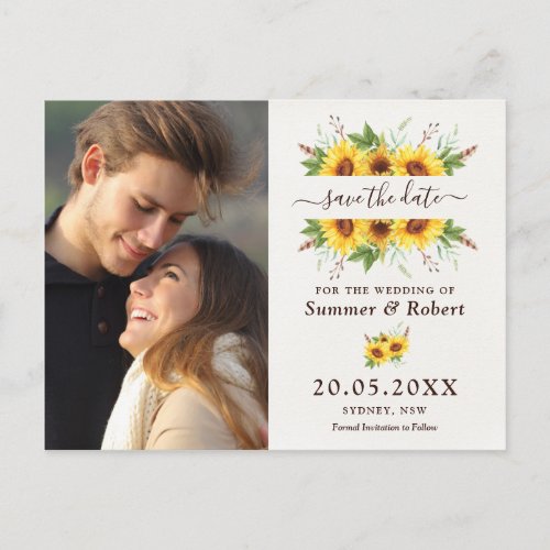 Modern Boho Watercolor Sunflowers Save the Date Announcement Postcard