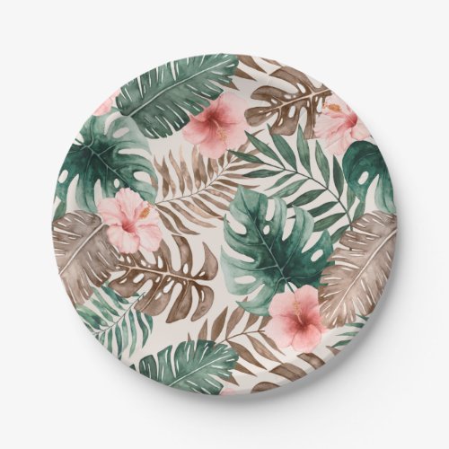 Modern Boho Watercolor Tropical Botanical  Paper Plates