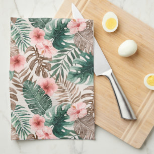 Modern Boho Watercolor Tropical Floral Kitchen Towel