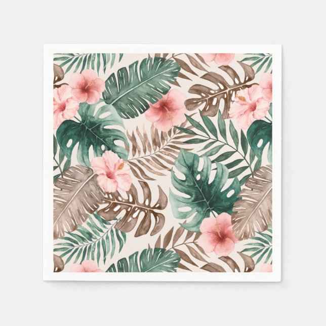 Modern Boho Watercolor Tropical Floral  Napkins (Front)