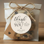 Modern Boho Wedding Cute Heart Thank You Gifts  Classic Round Sticker<br><div class="desc">Modern Wedding minimalist Thank You Gifts Classic favor Round Sticker,  in romantic script,  little cute heart,  with bride and groom signature and wedding date,  in black and cream theme.</div>