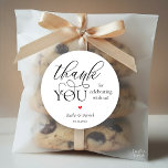 Modern Boho Wedding Cute Heart Thank You Gifts  Classic Round Sticker<br><div class="desc">Modern Wedding minimalist Thank You Gifts Classic favor Round Sticker,  in romantic script,  little cute red heart,  with bride and groom signature and wedding date,  in black and white theme.</div>