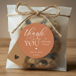 Modern Boho Wedding Cute Heart Thank You Gifts  Classic Round Sticker<br><div class="desc">Modern Wedding minimalist Thank You Gifts Classic favor Round Sticker,  in romantic script,  little cute heart,  with bride and groom signature and wedding date,  in rustic copper brown terracotta theme.</div>
