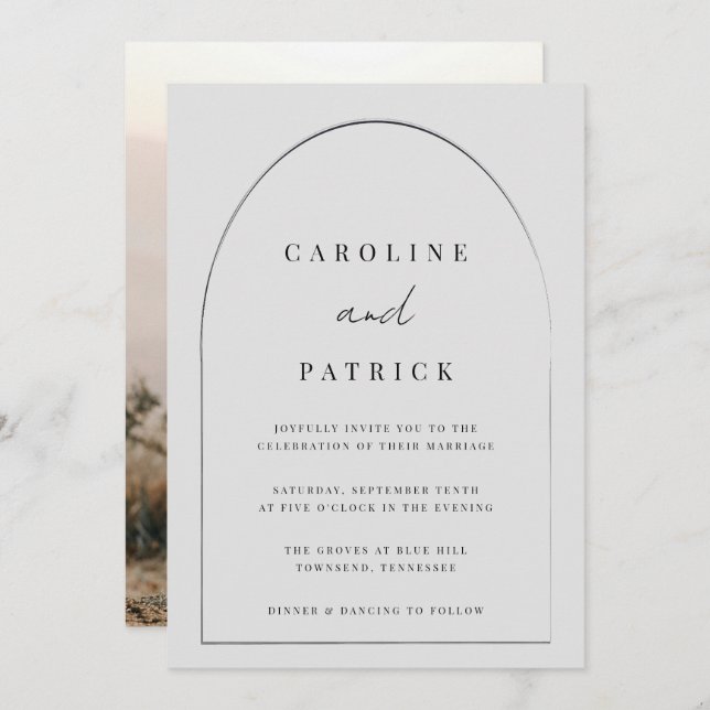 Modern Boho Wedding Invitation in Gray (Front/Back)
