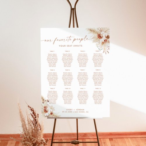 Modern Boho Wedding Seating Chart  Pampas Grass  Foam Board