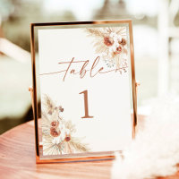 Modern Boho Wedding Table Numbers | Pampas Grass