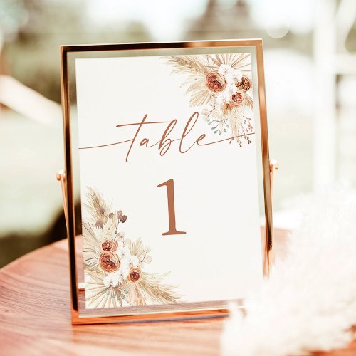 Modern Boho Wedding Table Numbers  Pampas Grass