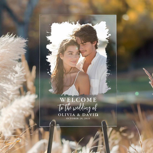 Modern Boho Wedding Welcome Photo Sign  (Bohemian Transparent Acryl Wedding Welcome Photo Sign)