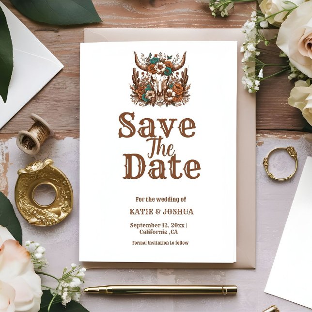 Modern Boho Western Cowboy Wedding Save the date  Invitation (Creator Uploaded)