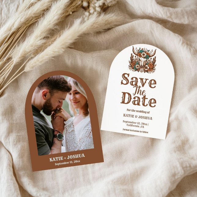 Modern Boho Western Cowboy Wedding Save the date Invitation (Creator Uploaded)