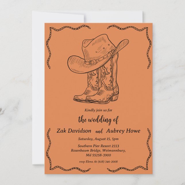 Modern boho western wedding invitations (Front)