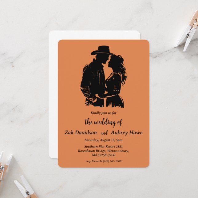 Modern boho western wedding invitations (Front/Back In Situ)