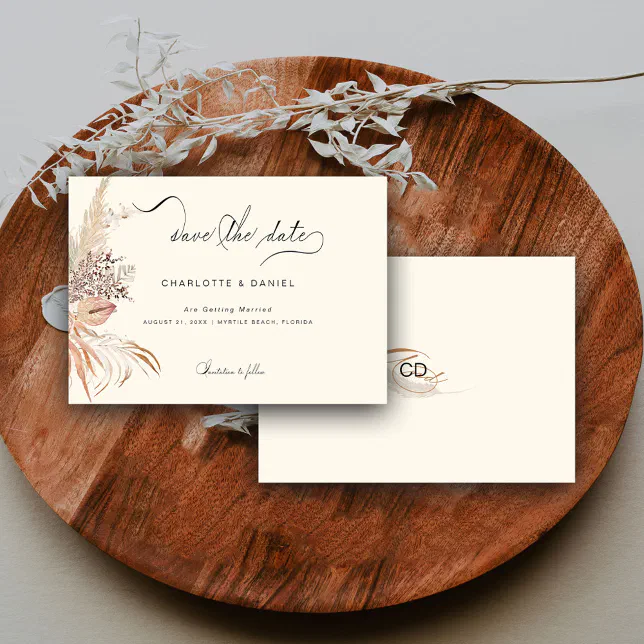 Modern Boho Whimsical Calligraphy Script Beige Save The Date | Zazzle