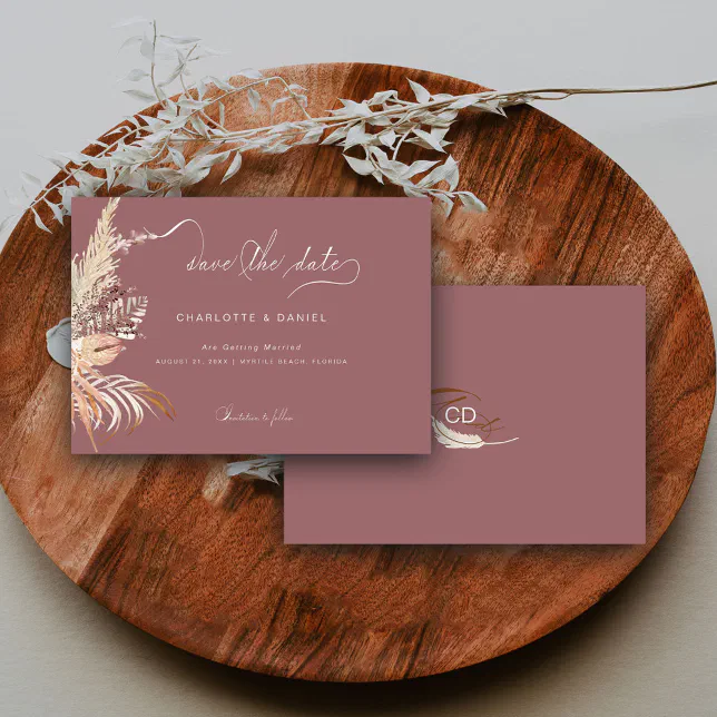 Modern Boho Whimsical Calligraphy Script Mauve Save The Date | Zazzle