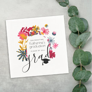 Modern Boho White Arch Floral Graduation Party Napkins