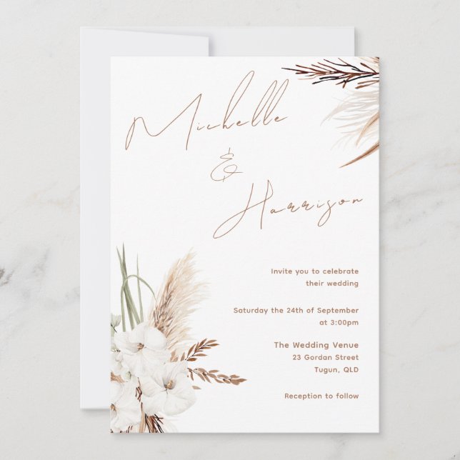 Modern Boho White Floral Spring Wedding  Invitation (Front)