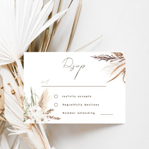 Modern Boho White Floral Spring Wedding RSVP Card