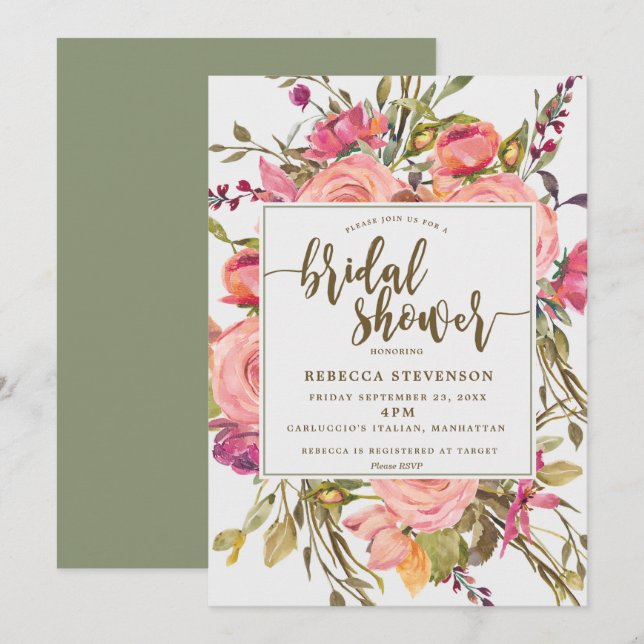 modern boho wild flower bridal shower invitation (Front/Back)
