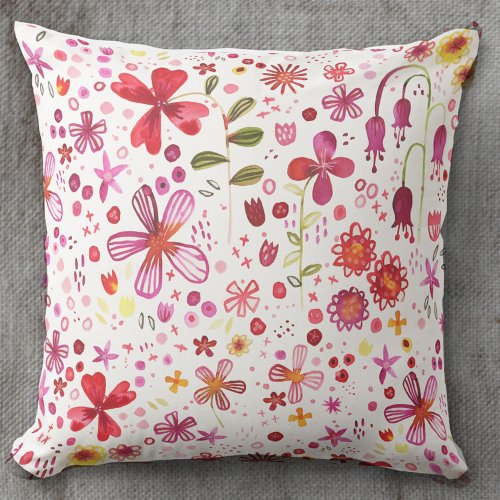 Modern Boho Wild Flower Watercolor Throw Pillow