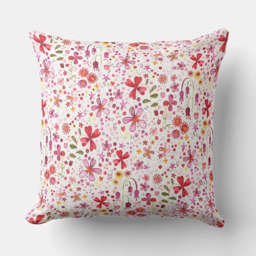 Modern Boho Wild Flower Watercolor Throw Pillow