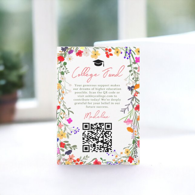 Modern boho wild flowers graduation college fund enclosure card (Modern boho wild flowers graduation college fund enclosure card white)
